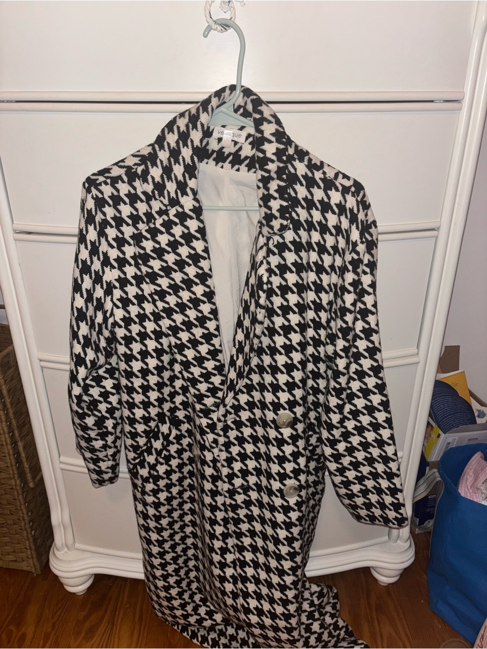 vestique Black & White Houndstooth Trench Coat